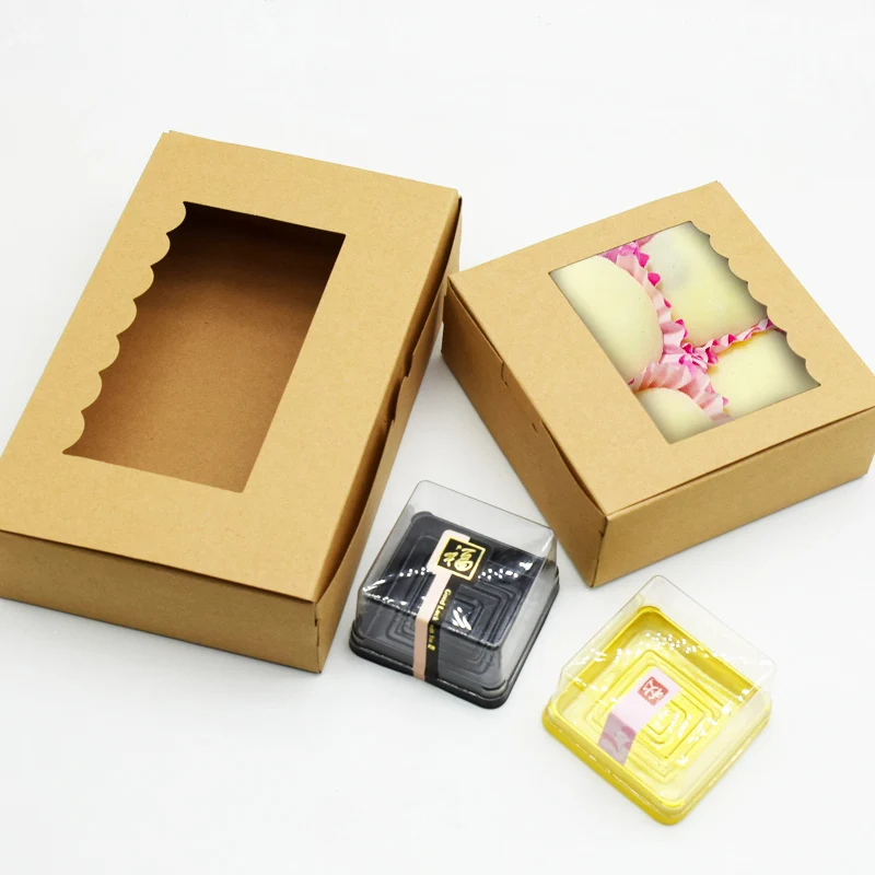 

20PCS Kraft Paper Box with Window Gift Box Packaging Cookie Box Macaron Box Embalagem Carton Party Supplies