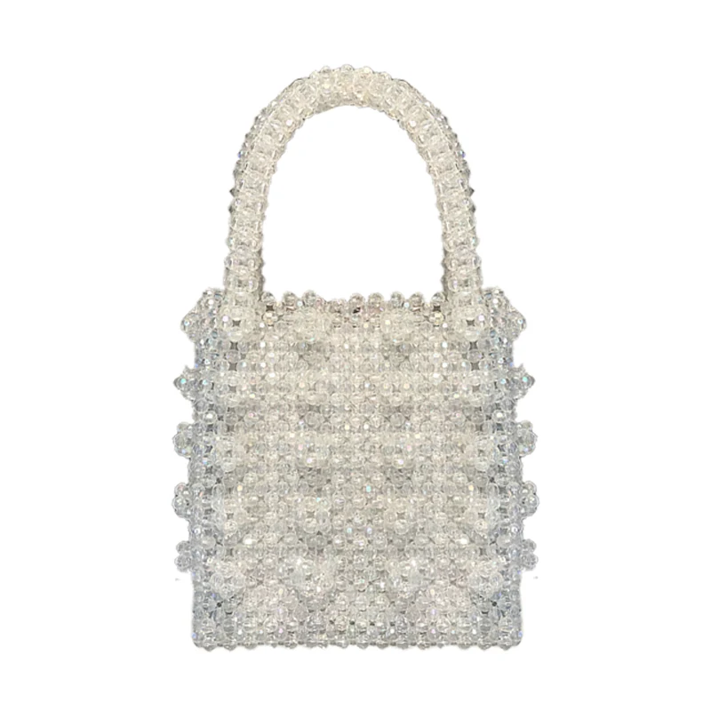 

Women Pearl Evening Bag Artificial Crystal Beaded Clear Tote Bags Female Vintage Party Hands Bags Luxe Small Beading Handbag