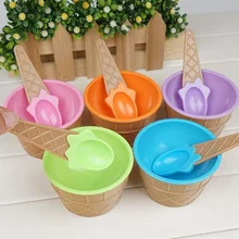 1 шт., Детская Чаша для мороженого ярких цветов с ложкой, чашка для мороженого, миска для десерта, контейнер с ложкой, лучший подарок для детей