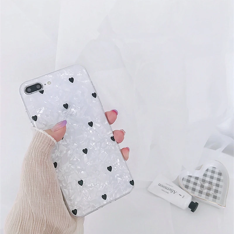 

Heart Glitter Phone Case For iPhone 7 8 Plus Dream Shell Pattern Cases For iPhone XR XS Max 7 6 6S Plus Soft TPU Silicone Cover