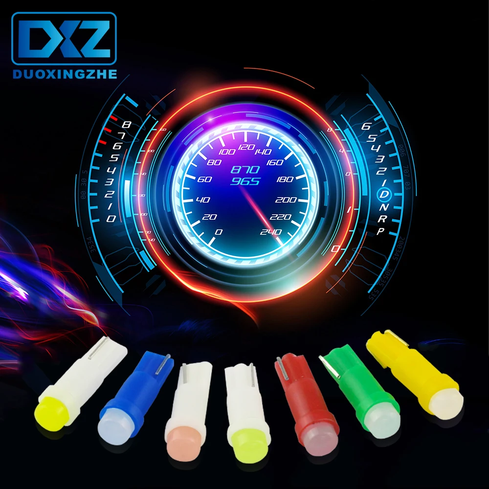 

DXZ 10Pcs W3W W1.2W T5 COB car instrument panel light Auto Dashboard Warming Indicator Wedge lamp Ice Blue Red Pink Yellow Green