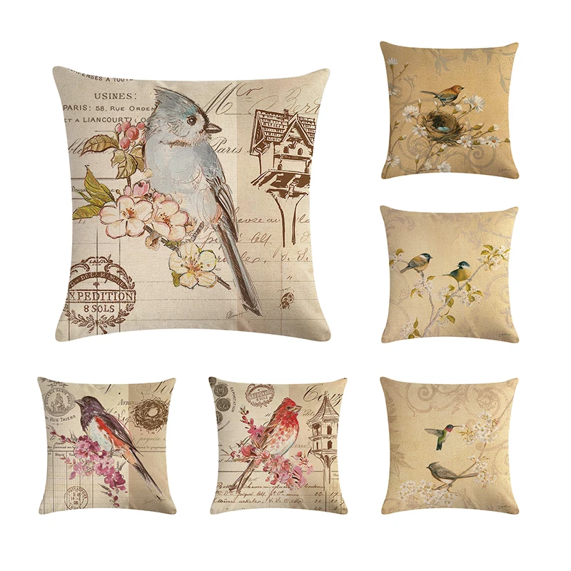 Чехол для подушки с цветочным и птичьим узором декоративный чехол дивана стула