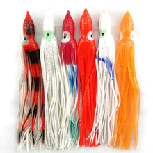 Señuelos de calamar de pesca de 20cm, faldas de calamar suaves artificiales de colores mezclados, señuelo de plástico, cebo de pulpo de agua salada para pesca, 2 unids/bolsa