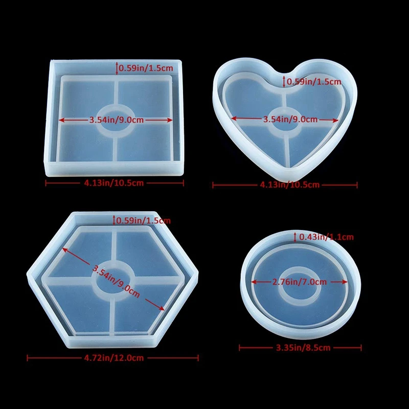 6 компл. Coaster Силиконовые формы для полимерный литой, квадратный, шестигранный, Круглый, сердце-Diy цементные поделки