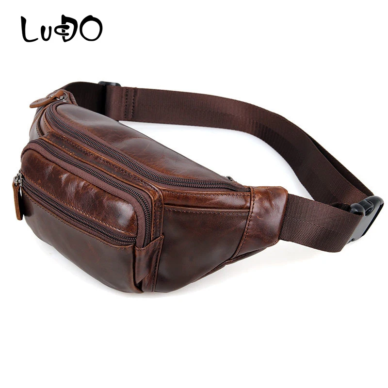 

LUCDO Bag Belt Handy Men Waist Pack Genuine Leather Fanny Pack High Quality Messenger Waist Bag Phone Pouch Mens Shoulder Bags