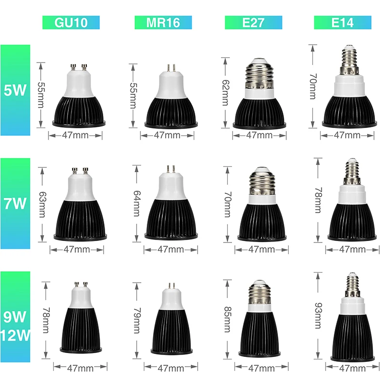 Светодиодный прожектор с полным спектром, лампа GU MR E27 E14 5 Вт 7 Вт 9 Вт 12 Вт, фокусировочная лампа, высокая яркость, теплый белый свет, 4 шт./лот