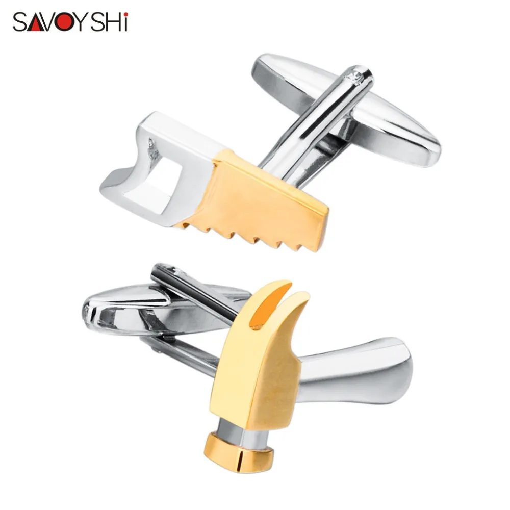 

SAVOYSHI Novelty Saws Hammer Cufflinks for Mens Shirt Cuff Bottons High Quality Gold-color Tool Cufflinks Fashion Brand Jewelry