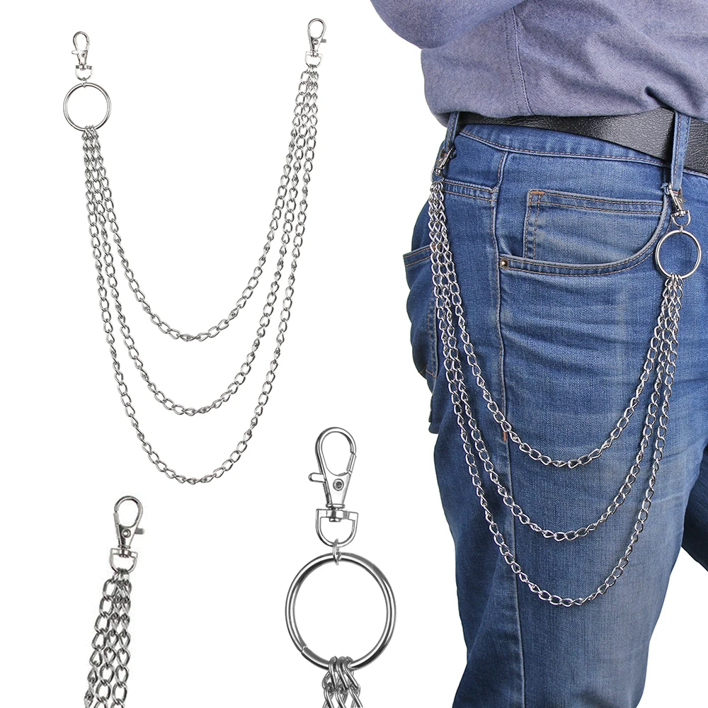 

Trendy Punk Style Unisex 3 Layer Biker Link Keychain Jean Wallet Chain Waist Keychains Hook Trousers Pant Belt Fashion Key Chain