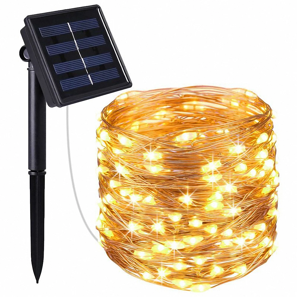 

20M Solar Powered String Lights 200 Led Colorful Silver Copper Wire Lamp Fairy Garland Christmas Holiday Garden Decoration Light