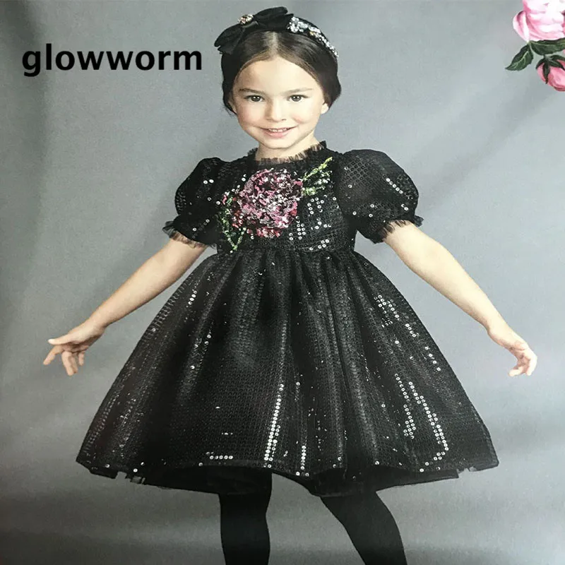 

GlowwormKids Baby Girls Sequined Flower Dress Kids Wedding Party Dresses Children Clothing Heavy Work Sequins 2-8T hs035