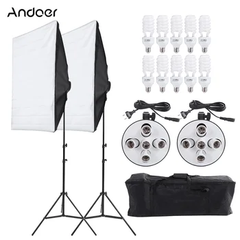 

Andoer Photo Studio Kit Video Continuous Lighting Kit Photography Light Stand 50 * 70cm Softbox Ten Bulbs Two Light Holder