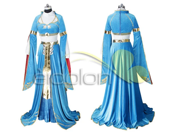 Аниме одежда легенда о Зельде: дыхание диких принцесс Zelda голубое платье Косплей Костюм Полный наборы A