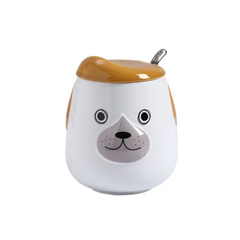 

1pcs Cartoon Mugs Adorable Dog Ceramics Cup Coffee Cup With Lid Porcelain Stainless Steel Spoon Drinkware Tools 9*11cm