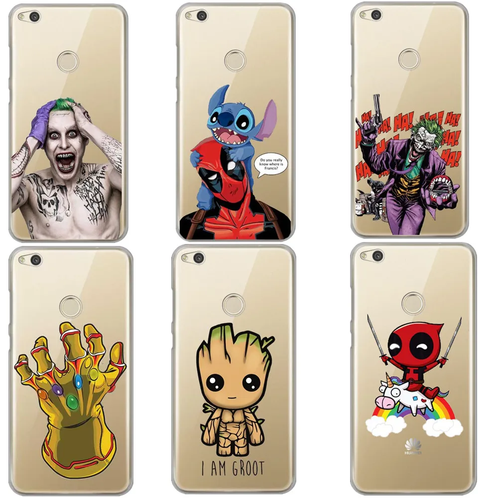 

Avengers Infinity War Thanos DC Comics Superhero Joker Deadpool Soft Cases For Huawei P10 Plus P9 P8 Lite 2017 P10Lite P20 Pro