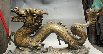

20" Old China FengShui Royal Bronze Auspicious Beast Myth Animal Dragon Statue