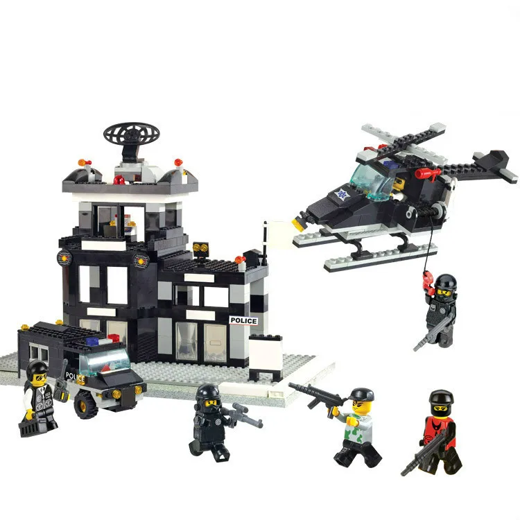 

Sluban City SWAT Police Command Center Helicopter Jeep Building Blocks Toy Minifigures Compatible With Legoe