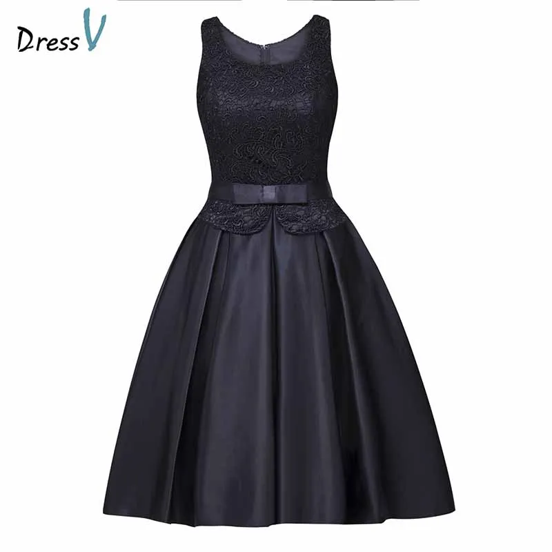 Dressv appliques cocktail dress dark navy scoop neck sleeveless knee length a line beading homecoming short cocktail dresses