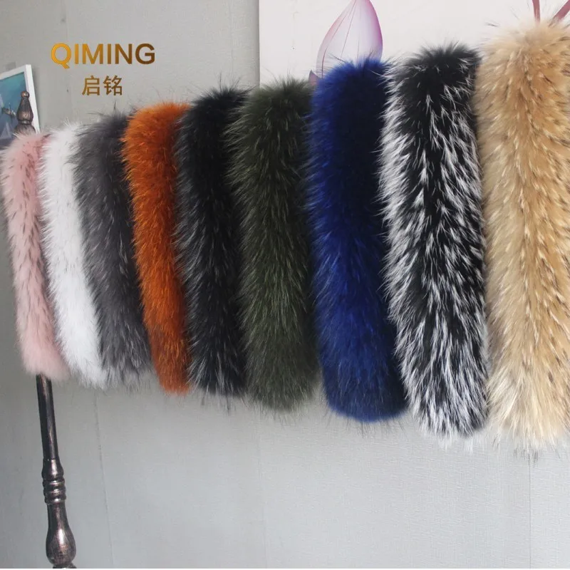 Online 100% Winter Natural Jacket Fur Collar Real Raccoon Fur Women Scarves Coat Female Neck Cap Long Warm Genuine Fur Scarf Big Size