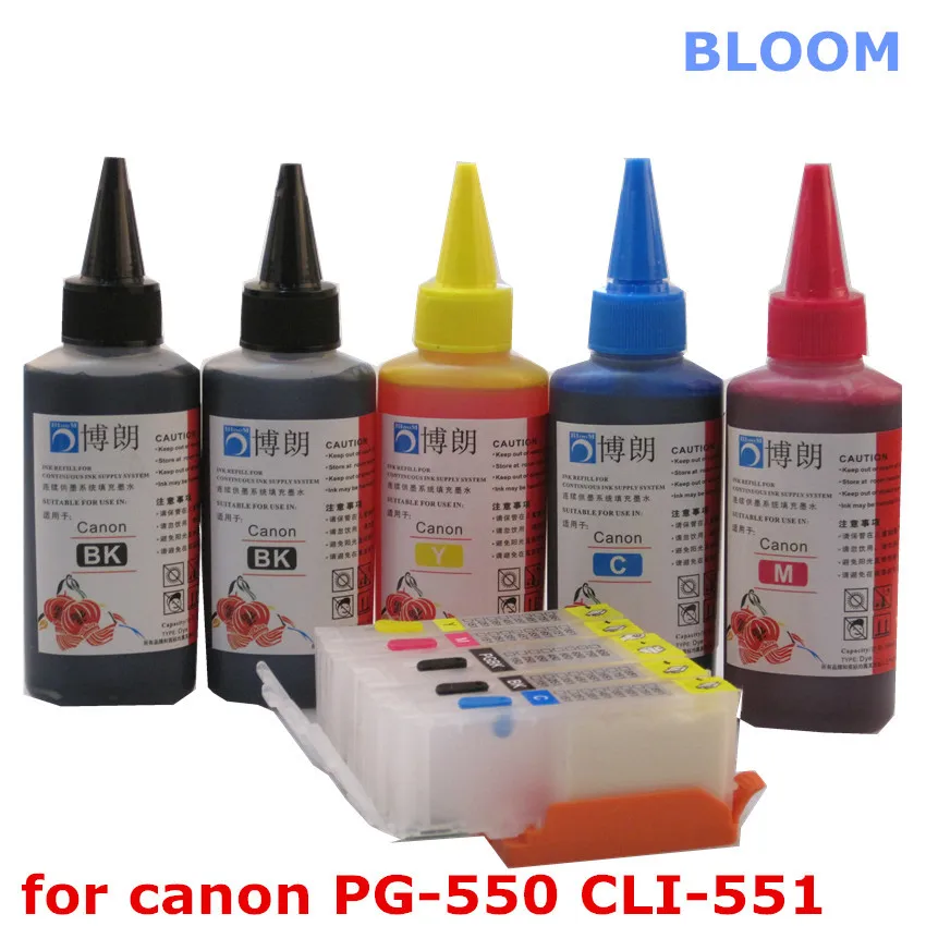 Для CANON PIXMA MG5450 MG5550 MG6450 Ip7250 MX925 MX725 IX6850 принтер PGI 550 многоразовый чернильный картридж+ 5 цветных чернильных чернил 100 мл