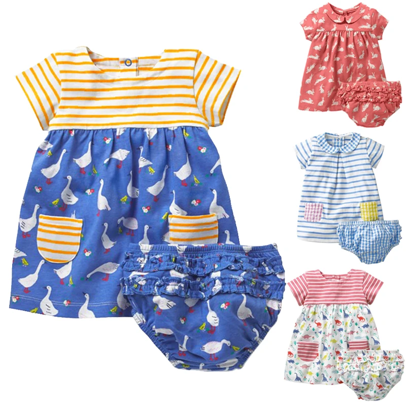 Hot Sales Summer Baby Girl Clothes Infant Brand Kids Costume Newborn Bebes Tops Dress+Ruffles