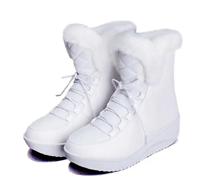 Зимние женские ботинки зимние ботильоны на меху на плоской подошве женские нескользящие водонепроницаемые ботинки теплая обувь на каблуке - Цвет: Белый