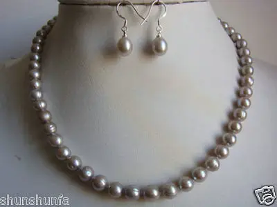 

FREE SHIPPINGNatural genuine 7-8mm gray pearl necklace 18inch earrings set (A0423)