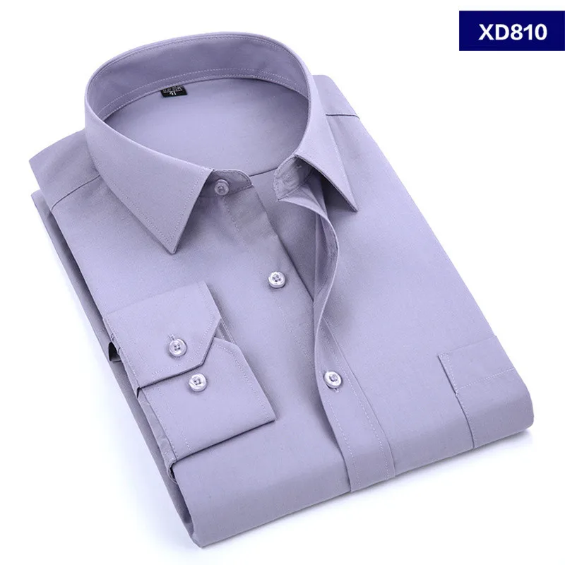 2021 New Men's Dress Shirt Solid Color Plus Size 8XL Black White Blue Gray Chemise Homme Male Business Casual Long Sleeved Shirt