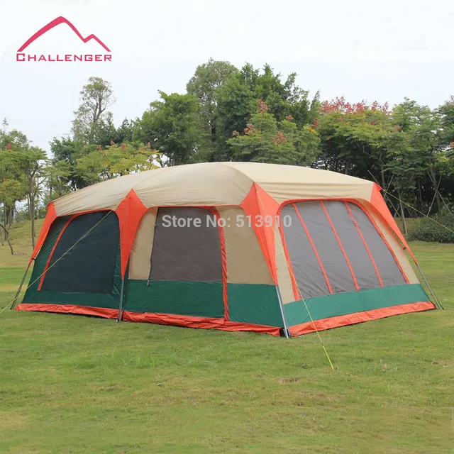 Cheap Super large family tent 8-12 person double layer UV50+ camping tent 2rooms 1 hall can be divide into 4rooms