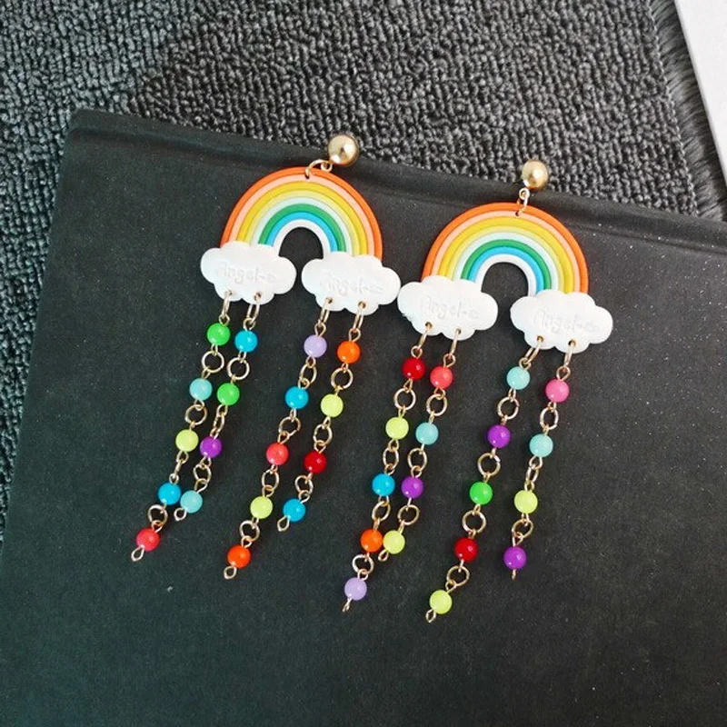 

Punk Style Jewelry Rock Long Lady for Party Big Tassel Jewelry Acrylic Colorful Pendant Beads Earrings