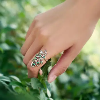 

Chinese style vintage 925 silver peacock ring fashion flower adjustable ring suit for Finger width 5.5-7cm box package