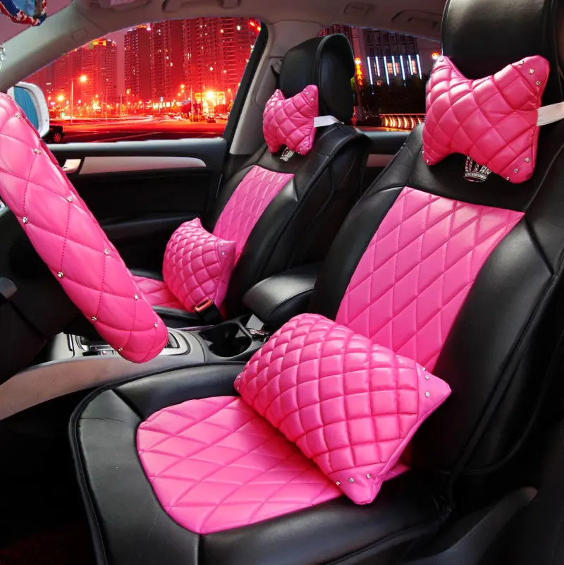 woman's girls' cute brand fashion PU leather pink universal car seat
