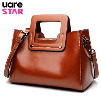 

2018 Big Size Casual Tote Oil Wax Leather Women's Shoulder Bags Genuine Leather Totes High Quality Fashion Women Handbags