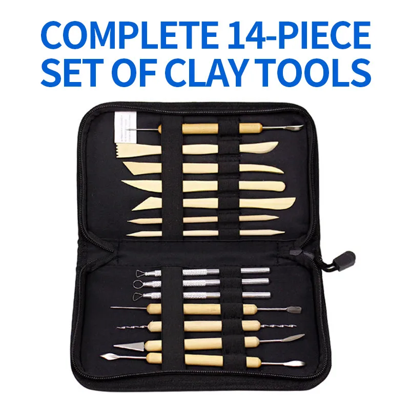 14Pcs Wooden Metal Pottery Clay Tools Art Set High Quality With Sculpture Sculpting Carving Modeling Tool Kit | Канцтовары для