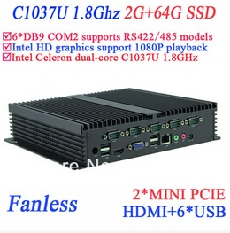 

Industrial control pc IPC fanless mini pc Celeron c1037u 1.8 GHz 6 COM VGA HDMI RJ45 2G RAM 64G SSD windows or Linux