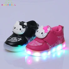 2017 Nouveau Filles Allumées Chaussures Enfants Bonjour Kitty Glowing Sneakers enfants Casual Appartements Chaussures Avec Led Lumière Bébé Filles Chaussures C209