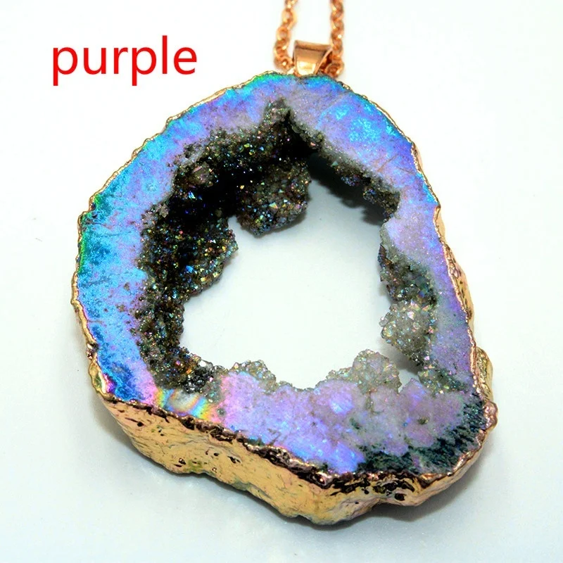 Новая мода геометрический естественный неправильной формы рок друзы камень кулон ожерелье s Винтаж Кристалл Geode ожерелье Шарм вечерние подарки - Окраска металла: 3