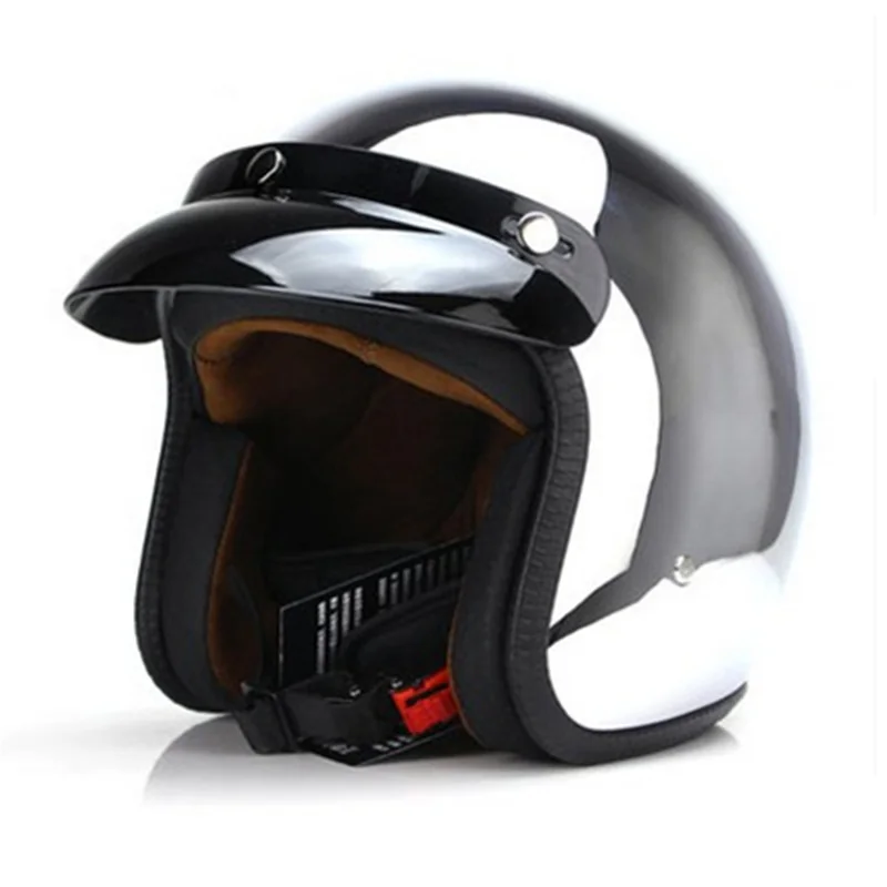 

FREE SHIPPING CHROME MIRROR Silver Chrome Mirror Helmets Vintage scooter Motorcycle Open face Helmet retro Jet DOT