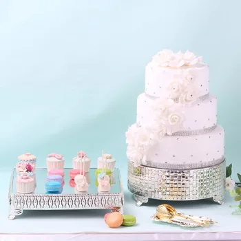 

Metal Plated Silver High-rise Cake Table Square Round Dessert Table