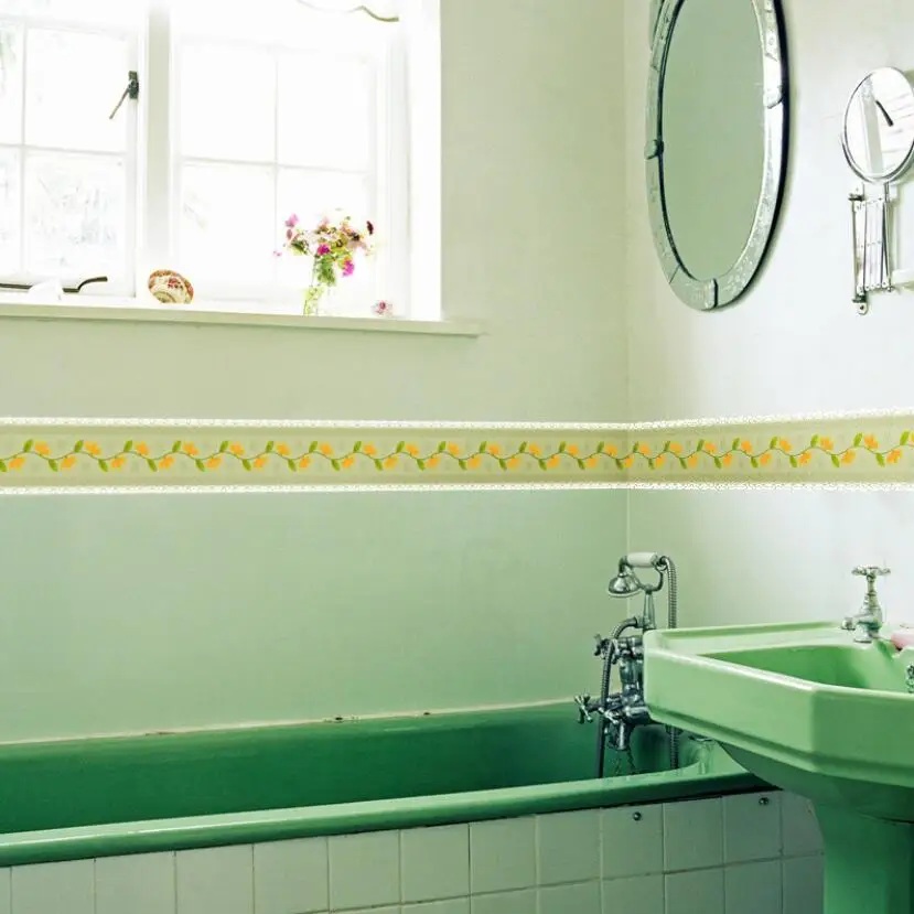 Милый мультфильм цветок детская комната клей стены границ самоклеющиеся водостойкие ванная кухня плитка декор наклейки-муралы ZE055