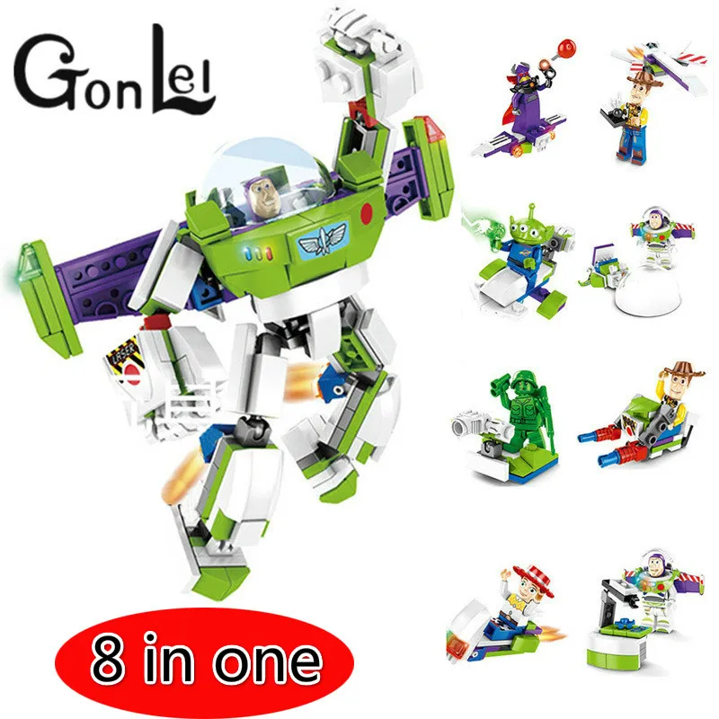 

8pcs/lot Legoing Toy Story Figure Buzz Lightyear Jessie Woody Aliens Soldier Dinosaur Building Blocks Set Models Toys