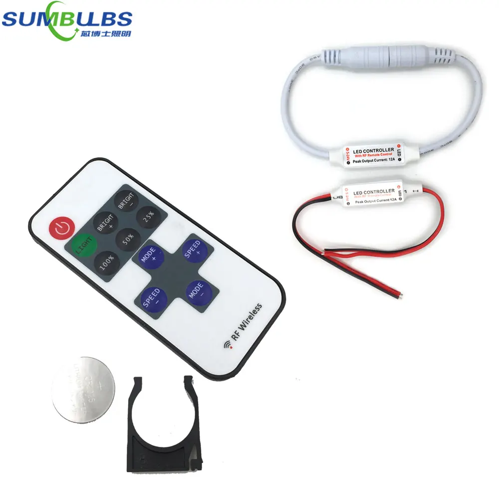 

RF Wirleless Mini Remote Control Dimmer Controller for LED Strip Lighting with DC 5-24V 1-12A LED Driver 15M Control Distance