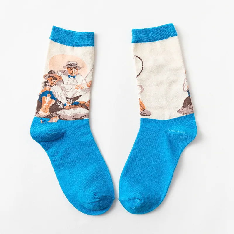 Носки с рисунком Ван Гога, Harajuku, милые хлопковые розовые носки для женщин и мужчин, короткие носки, новинка, смешной Рисунок, корейские короткие носки с принтом - Цвет: r110-011