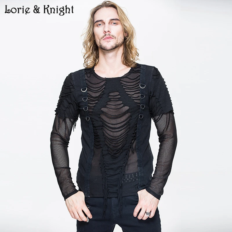 

COOL Long Sleeve Mesh Gothic Punk Creative Men T-shirt Tops TT058