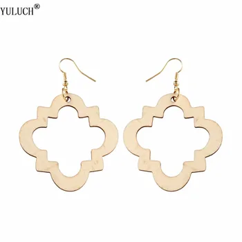 

YULUCH 1 Pair Retail Natural Africal Wooden Earrings Rhombus Hollow Wood Earrings Trendy Jewelry For Female Big Wooden Earrings