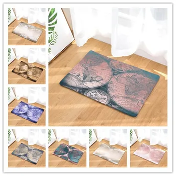 

World View Printing Flannel Mats Bathroom Living Room Carpets Colorful Mat for Hallway Anti-Slip Tapete
