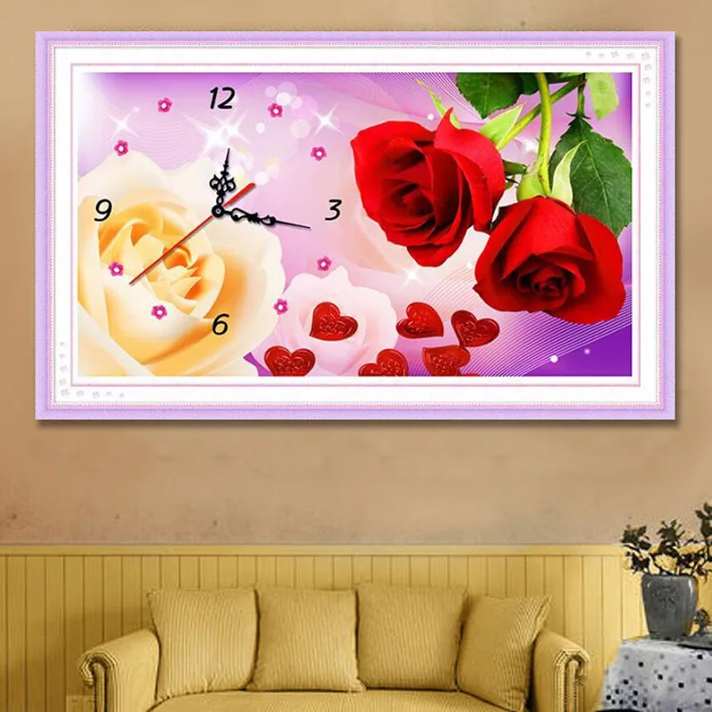 

5D Round Diamond Embroidery, Roses,Diamond Painting, Flowers Diamond Mosaic,DIY Living Room Wall Decor Clocks