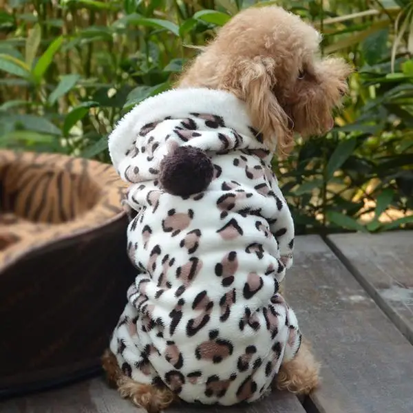 Dog Coat Hoodies Leopard Soft Pet Dog Jumpsuit Puppy Cat Clothes Fleece Leopard Costume Coat Warm Jumpsuit Z