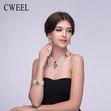 Cweel perla simulada de la joyería para las mujeres imitado cristal collar chapado en oro pendientes de vestuario accesorios de boda