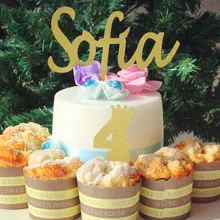 16ct девочек 4th 4 день рождения принцессы корона бокалы для кексов золотой блеск бумаги тиара четыре пользовательские письма монограмма торт Топпер