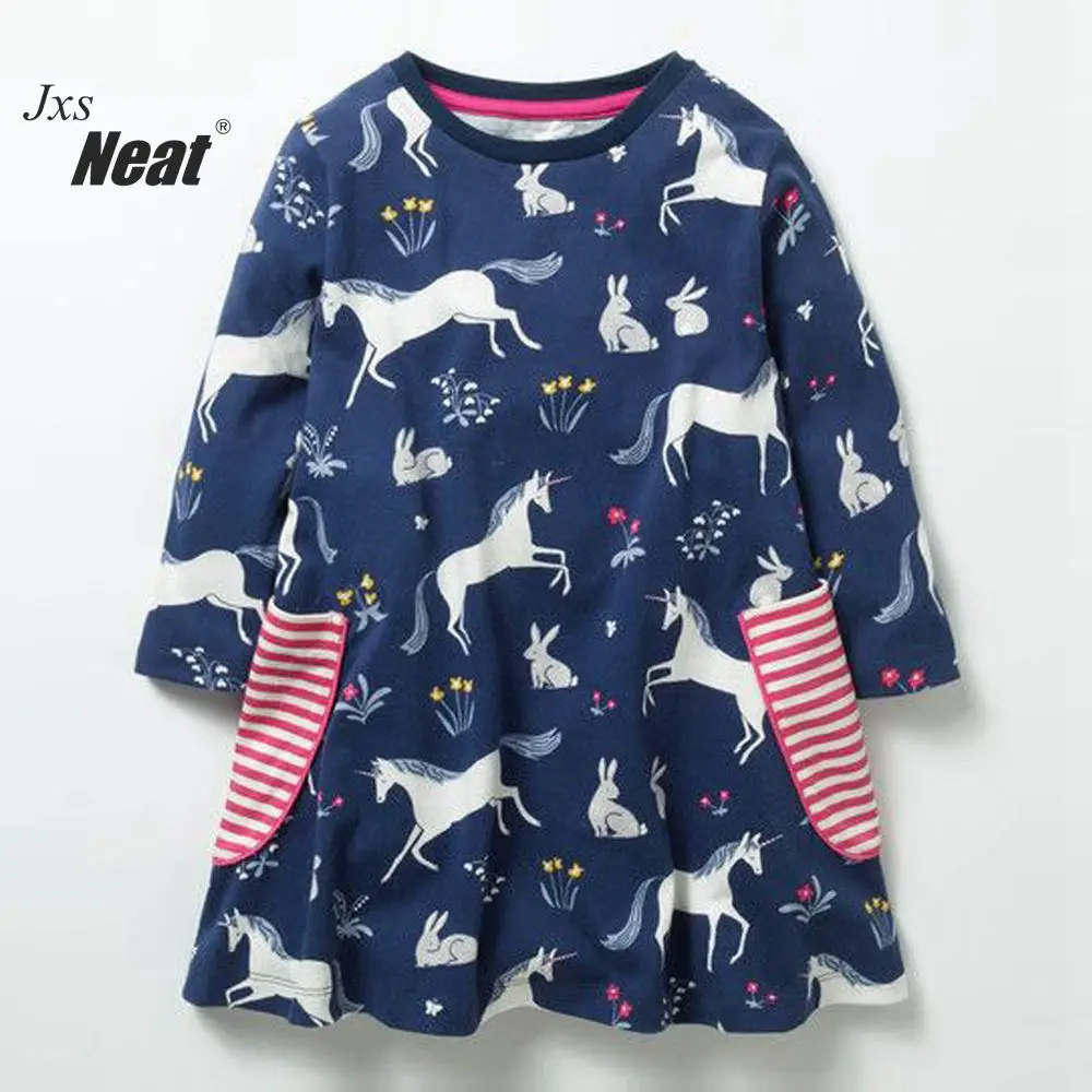 

NEAT Autumn children's clothes Casual style long sleeve girl dress Striped print animal pattern vestido infantil ZS7690